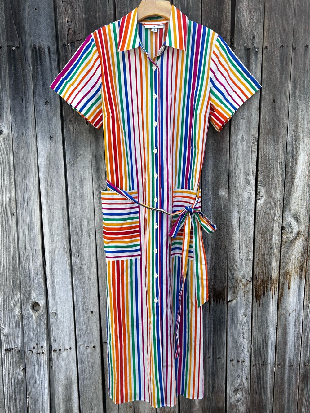 Christopher John Rogers Rainbow Stripe Shirt Dress Cotton 8